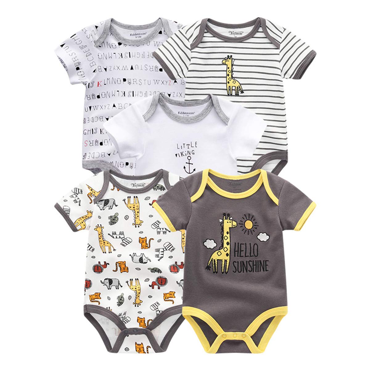 Kiddiezoom Baby-Body, Hose, Kleinkinder, Einteiler, Kleidung, Set, Outfits, für Jungen und Mädchen, Baumwollkappen, Kratzfäustlinge