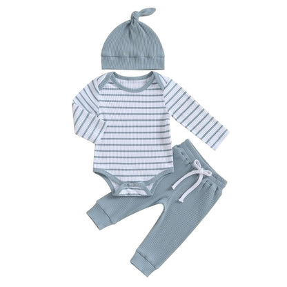 Baby Jungen Kleidung Gestreifter Body Strampler Langarm Top + Hose + Hut Baby Kleidung Set Baumwolle Weiche Kleidung Set für Neugeborene Kleinkinder 0-18 Monate
