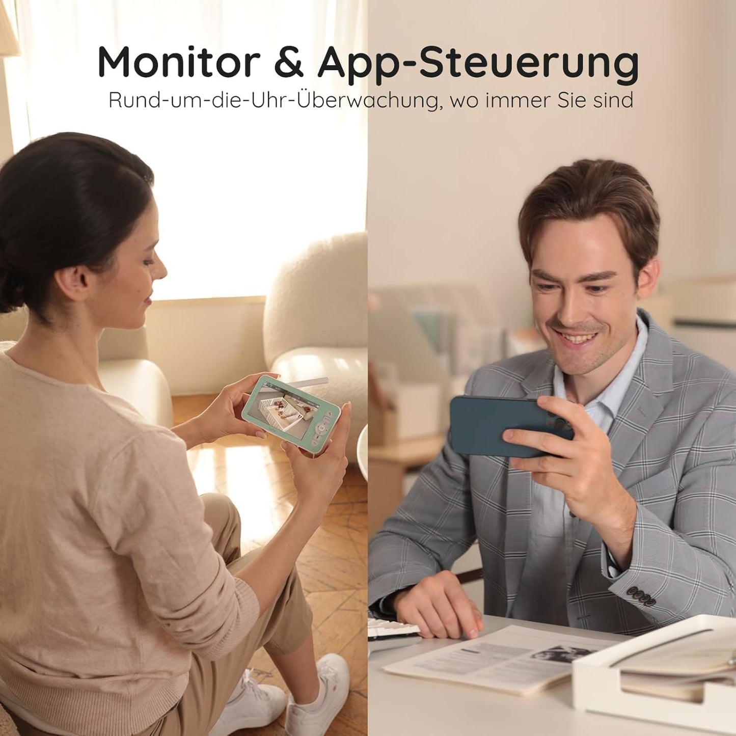BOIFUN Babyphone mit Kamera 2K, 5-Zoll-Display, 360° PTZ, Nachtlicht | Nachtlicht, IR Nachtsicht, 360° Kamera, Handy, Weinen/Bewegungs/Geräuscherkennung, Bewegungsverfolgung, Temp&Feuchteerfassung