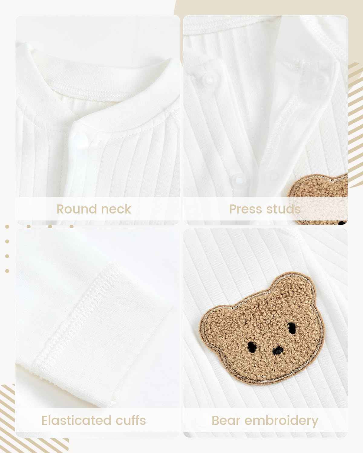 WYTbaby Baby Strampler Neugeborene Baumwolle Jumpsuit 2er-Pack Langarm Einteiligen Overall Kleidung für Baby Junge und Mädchen 0-12 Monate