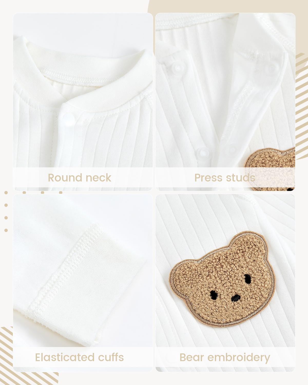 Baby Strampler Neugeborene Baumwolle Jumpsuit 2er-Pack Langarm Einteiligen Overall Kleidung für Baby Junge und Mädchen 0-12 Monate