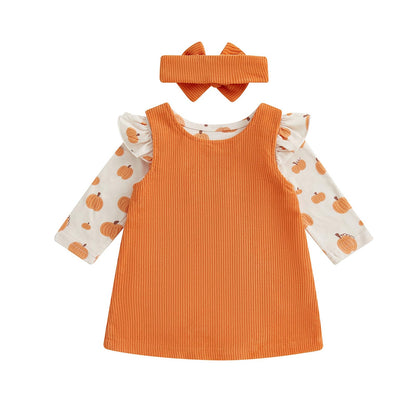 Geagodelia Baby Girl Halloween Clothing Outfit Pumpkin Ghost Baby Clothing Set Body Top + Jumpsuit Dress Newborn Soft Baby Set