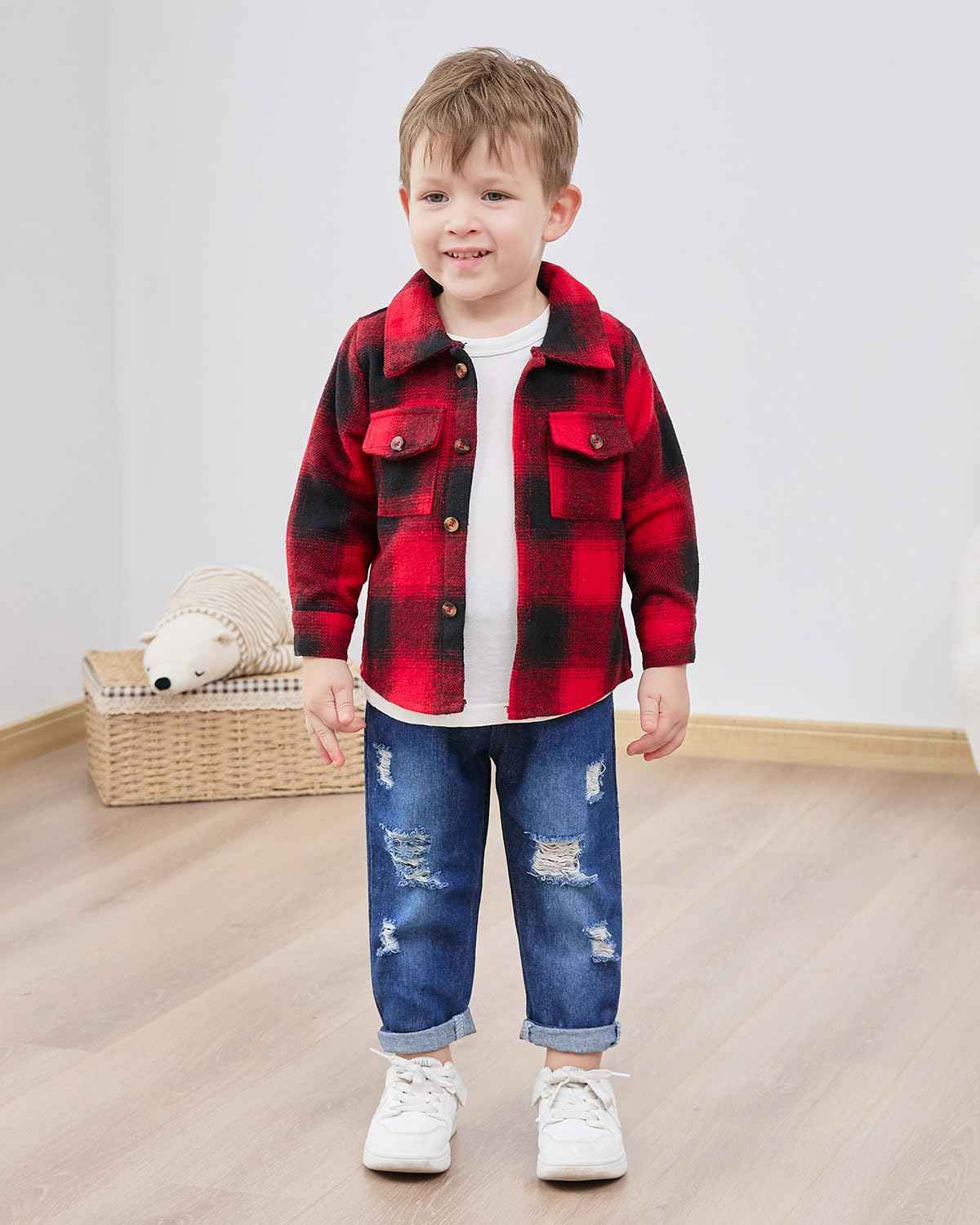 Lufebut Baby Clothing Boys 12 Months - 4 Years Winter Baby Clothing Outfit Set Long Sleeve Checked Top + Trousers Clothing Sets for Children Boys