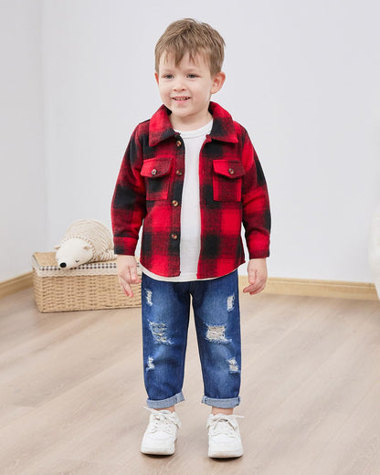 Baby Kleidung Jungen 12 Monate - 4 Jahre Winter Baby Kleidung Outfit Set Langarm Kariertes Top + Hosen Kleidung Sets für Kinder Jungen