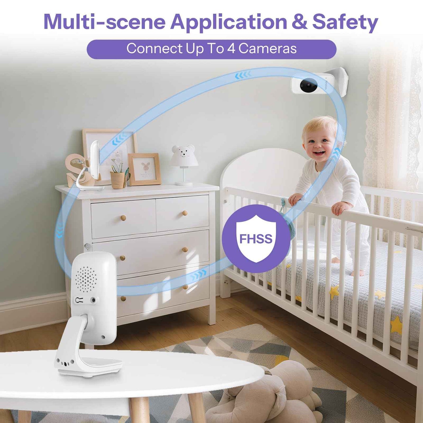 HelloBaby Baby Monitor with Camera, 29 Hours Battery Life, 355°/120° Baby Monitor with Remote Controlled Pan-Tilt Camera, 2x Zoom, Infrared Night Vision Camera, Eco Mode, Up to 305 m, 2-Way Audio