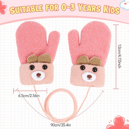 Becellen Fäustlinge Baby, Warme Weiche Kleinkind Strickhandschuhe mit Schlüsselband Niedliche Cartoon-Musterdesign Fäustlinge Baby Doppelt Winter Handschuhe für 0-3 Jahre Jungen Mädchen
