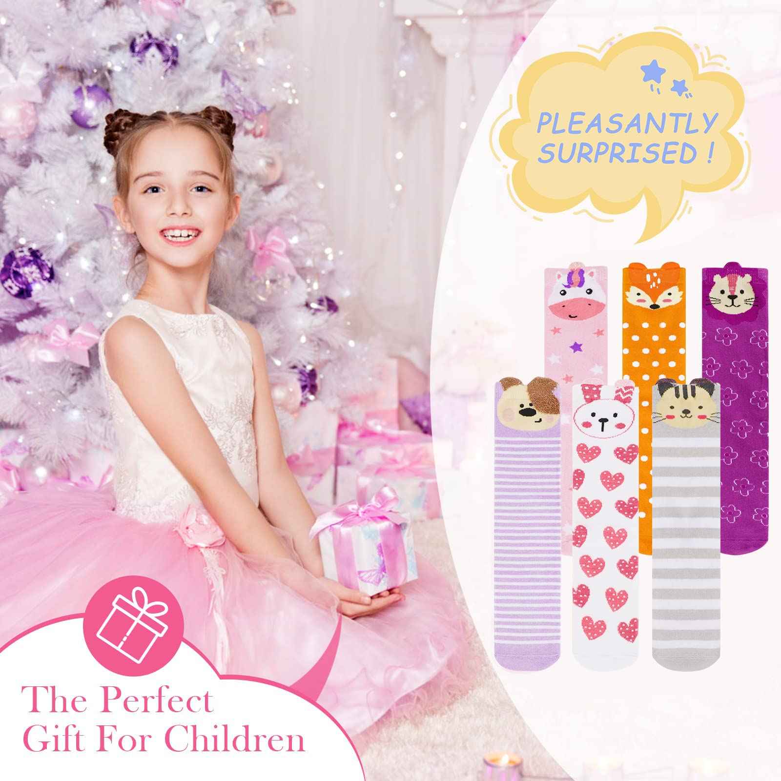 PHOGARY 6 Pairs of Knee Socks for Girls, Cute Socks Colourful Socks Children, Warm Knee Socks Children, Medium Calf Length, Long Knee Socks Girls from 3 to 12 Years, One Size
