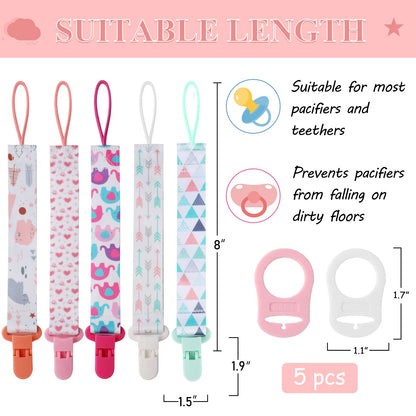 Schnullerkette Junge, 5er Baby Schnullerband Stoff mit 5er Silikonring, Schnullerketten mit Clips, Personalisiert Nuckelketten für Schnur Lätzchen Dreieckstuch Schnuller (Braun)