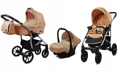 BabyLux® Bambimo Qbaro 3-in-1 Pushchair Set Including Baby Carrycot, Buggy Sports Seat, Car Seat - Car Seat - Pram Set - Combination Pram with Changing Bag, Rain Cover etc. 