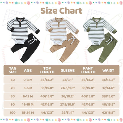 JiAmy Baby Boys' Clothing Long Sleeve Striped Bodysuit Romper + Trousers Outfit Set Newborn Soft Cotton Baby Clothing 0-24 Months
