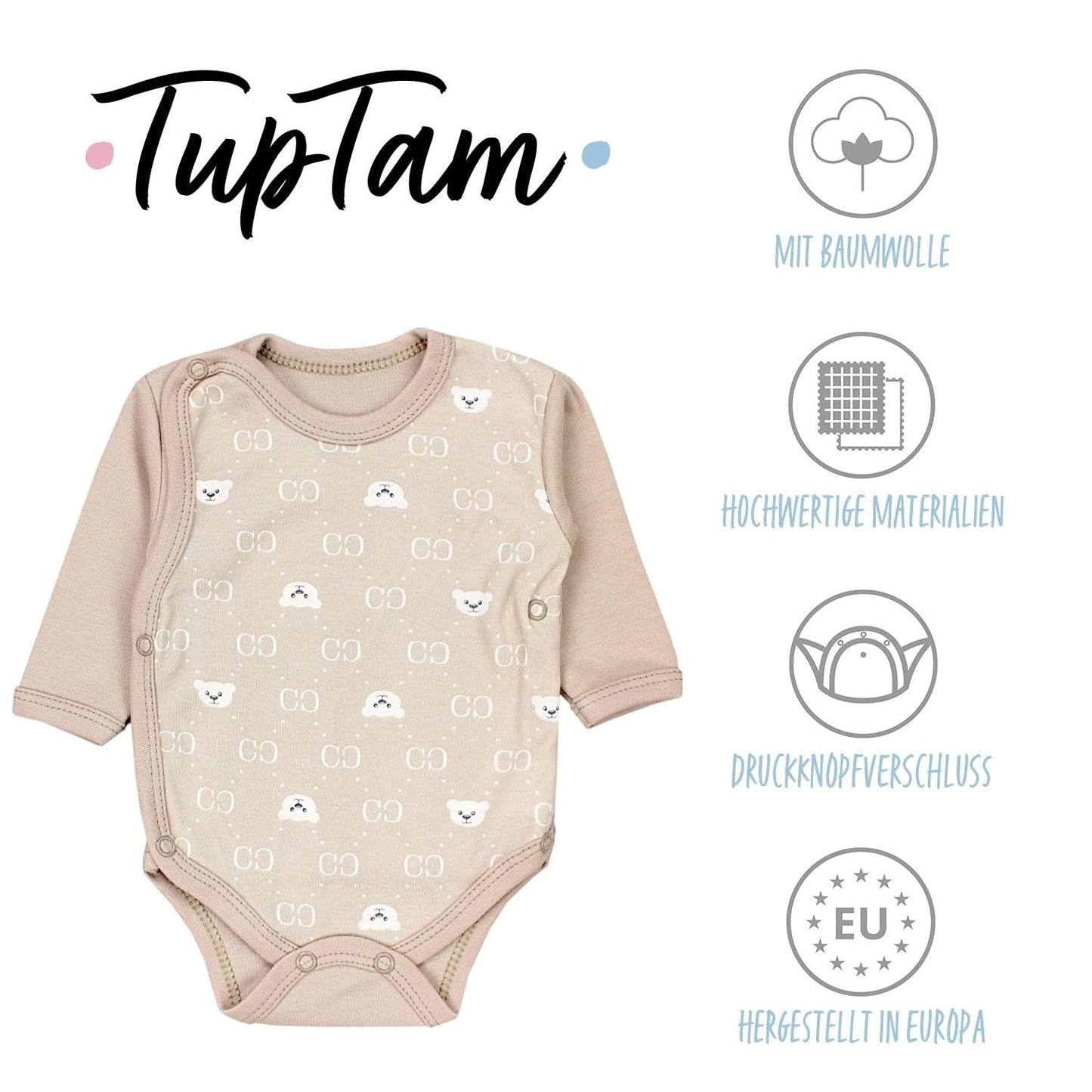 TupTam Baby Kleidung Set Jungen Langarm Bekleidung Neugeborene Füßlingen Hose Body Strampler Mütze 5 tlg