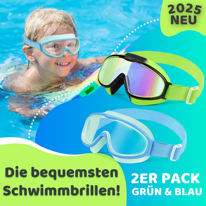 Vvinca Kids Swimming Goggles with Comfort Fabric Strap Wide Angle Anti-Fog UV Protection Waterproof Swimming Goggles for 3-14 Years