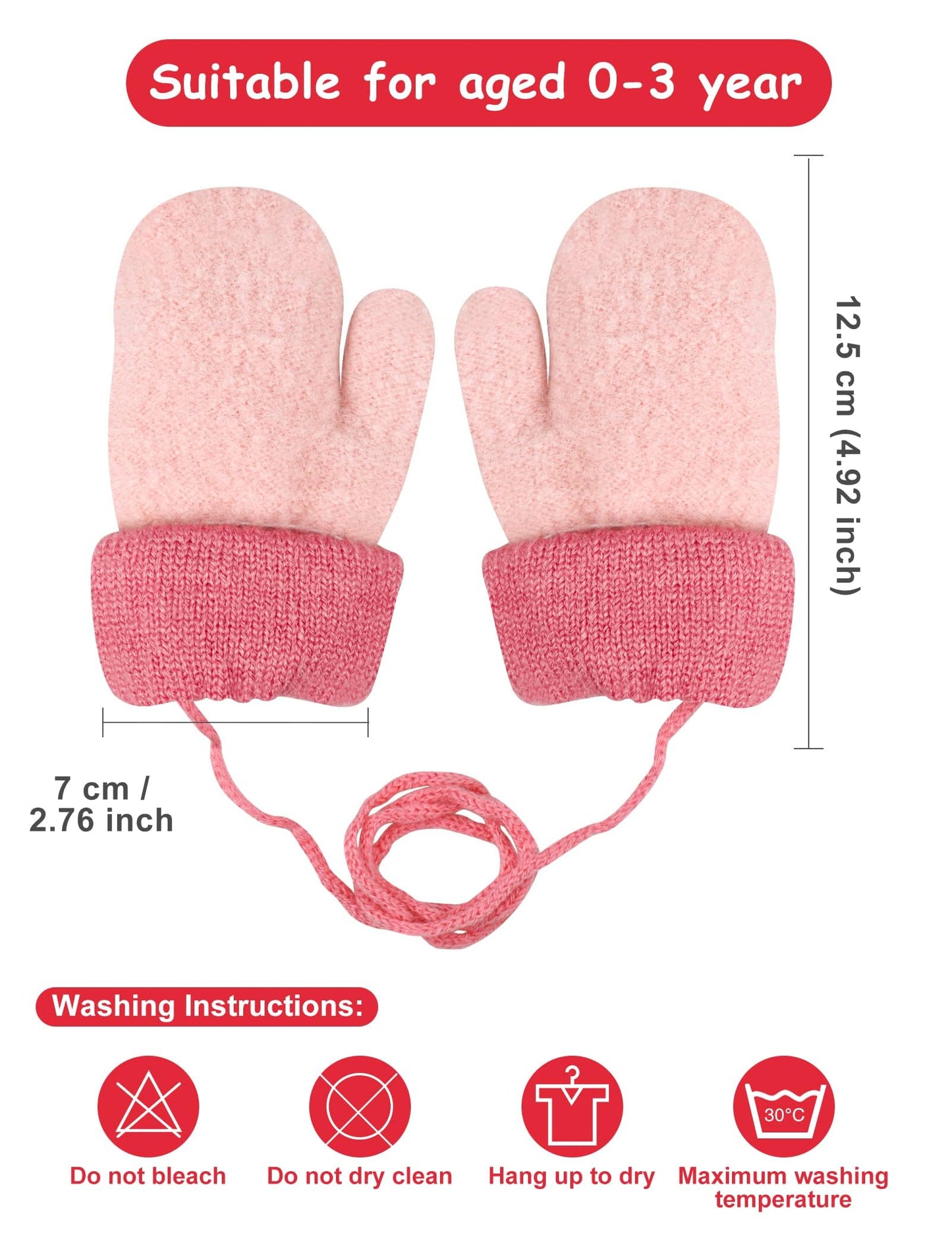 Becellen Baby Handschuhe Fäustlinge Winter, Kinder Warm Strickhandschuh Weich Niedlicher Handschuhe mit Schlüsselband für 0-3 Jahre Mädchen Junge
