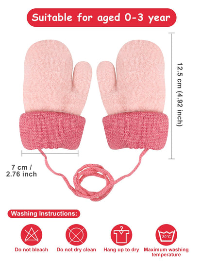 Becellen Baby Handschuhe Fäustlinge Winter, Kinder Warm Strickhandschuh Weich Niedlicher Handschuhe mit Schlüsselband für 0-3 Jahre Mädchen Junge