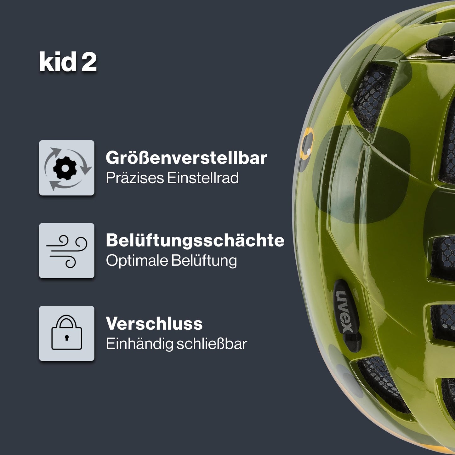 uvex Kid 2 - Lightweight bicycle helmet for children - individual size adjustment - expandable with LED light 
