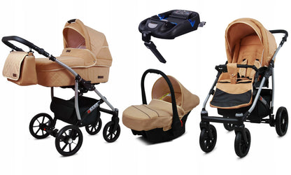 BabyLux® Bambimo Qbaro 3-in-1 Pushchair Set Including Baby Carrycot, Buggy Sports Seat, Car Seat - Car Seat - Pram Set - Combination Pram with Changing Bag, Rain Cover etc. 