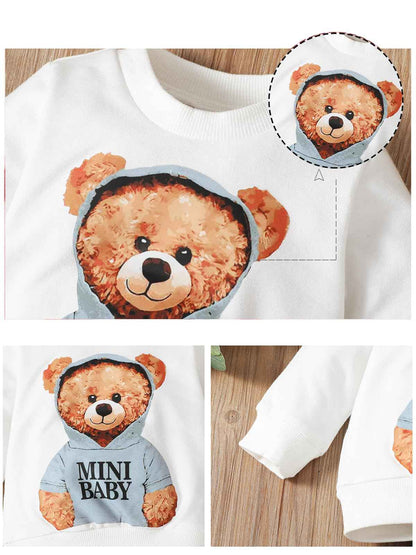 LUVCES Toddler Baby Boys Clothing Cute Animal Print Long Sleeve Sweatshirt Tops and Jeans Set Autumn Winter Baby Boy Jeans Casual 2-Piece Outfit