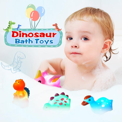 Jiosdo Bath Toy, Pack of 6 Dinosaur Bath Toys with Light, LED Bath Toy Children, Bath Toy Baby from 1 2 3 Years, Illuminates Water Toy, Bath Toys, Sensory Toy