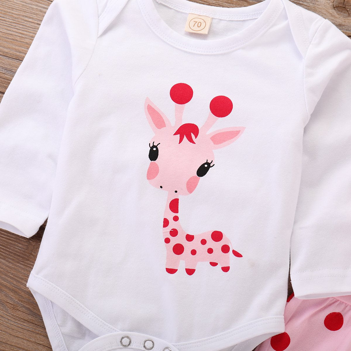 Juflam Neugeborene Baby Mädchen Kleidung Giraffe Strampler+Rosa Punkt Hose+ Hat 3Pcs Bekleidungssets