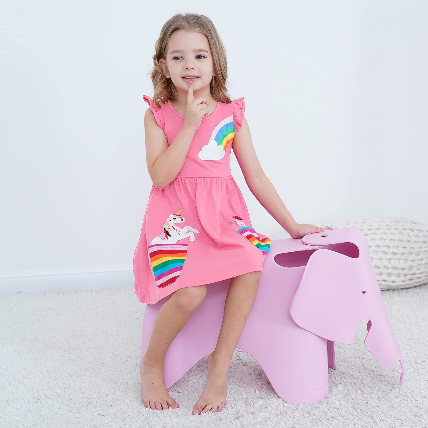 SFreeBo Girls Dresses Unicorn Rainbow Dress Kids Girls Gift Cotton Colourful Dresses for Girls 104 110 116 122 128