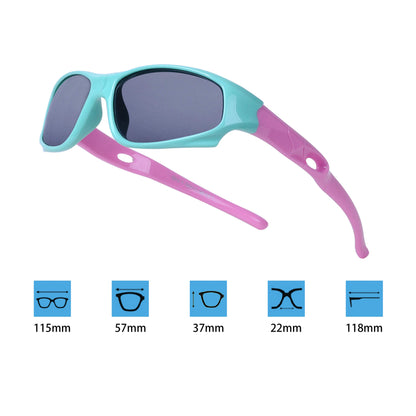 Sport-Sonnenbrille für Kinder, polarisiert, bruchsicher, für Jungen und Mädchen (3-12 Jahre) + Brillenbänder + Brillenetui