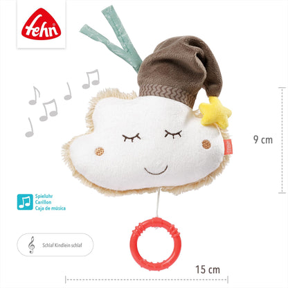 Fehn Spieluhr Baby Einschlafhilfe Schaf - Kuscheltier mit sanfter Einschlafhilfe Melodie "Guten Abend, gut´ Nacht" - Babyspielzeug für Unterwegs und Zuhause - Musikspielzeug für Babys und Kleinkinder