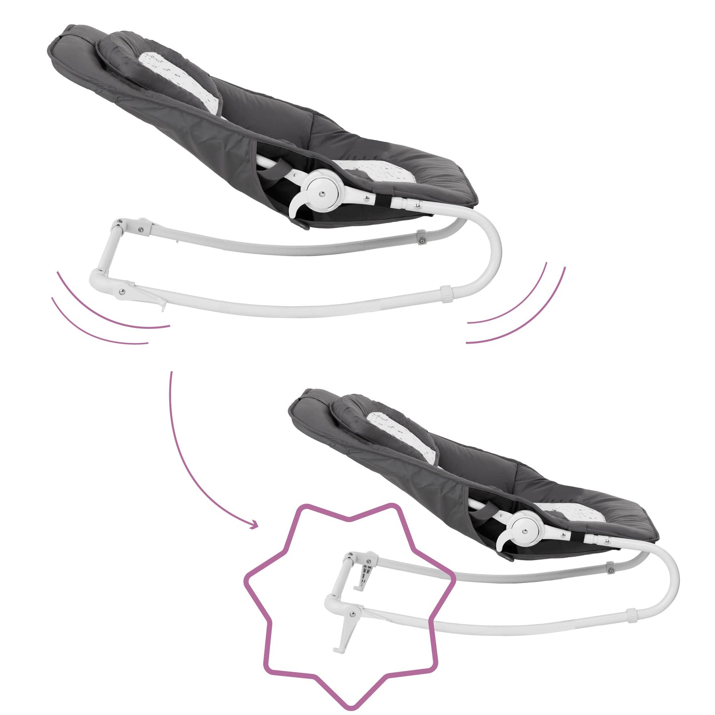 Badabulle Lichen foldable baby bouncer - Adjustable backrest - 3-point safety belt - Removable play arch 