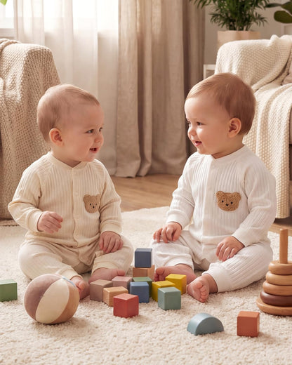 Baby Strampler Neugeborene Baumwolle Jumpsuit 2er-Pack Langarm Einteiligen Overall Kleidung für Baby Junge und Mädchen 0-12 Monate
