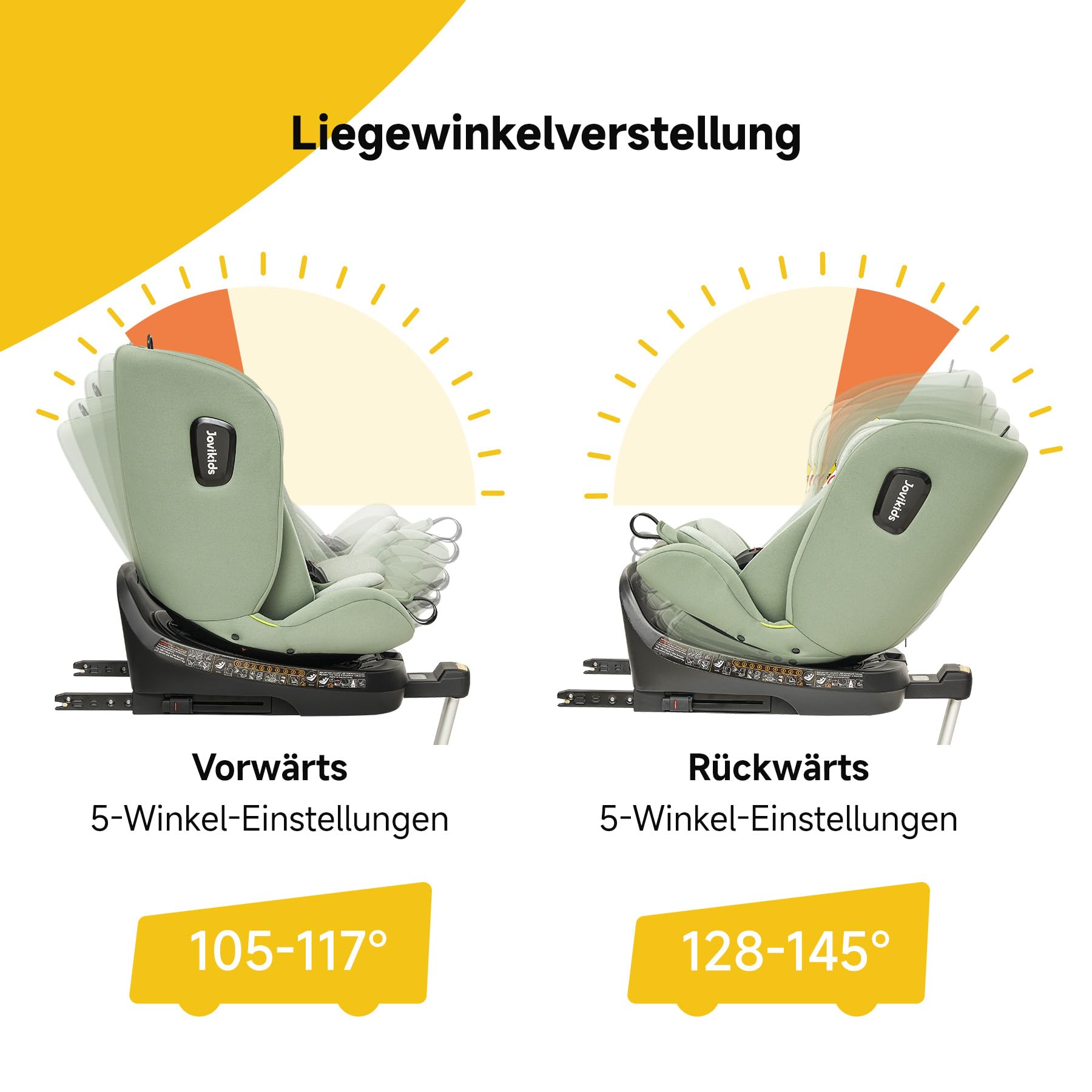 Jovikids 360° Drehbar Kindersitz mit ISOFIX, i-Size 40-150cm(ab Geburt -12 Jahre) Baby Autositz Reboarder mit Liegefunktion & Abnehmbar Vordach, ECE R129 (Rosa) - Meloni2