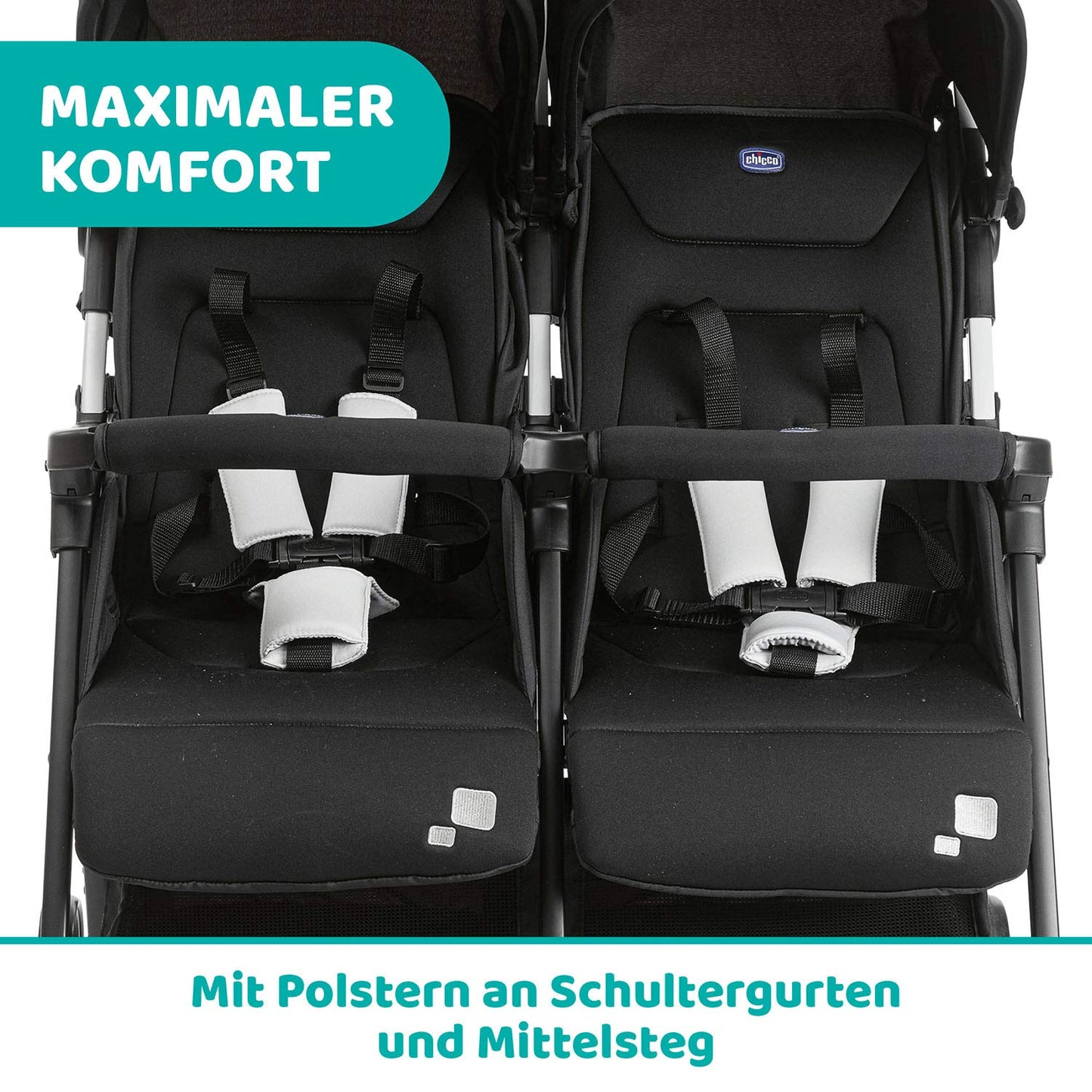 Chicco OHlalà Twin Twin Pushchair from Birth to 15 kg, Pram for Twins and Siblings, Adjustable Foldable Twin Buggy, Rain Cover and Extendable Hood