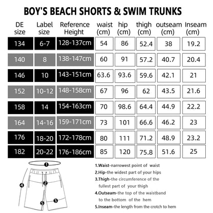 MEILONGER Boys' Swim Shorts Quick-drying Boardshorts with Mesh Lining Pockets and Adjustable Drawstring 