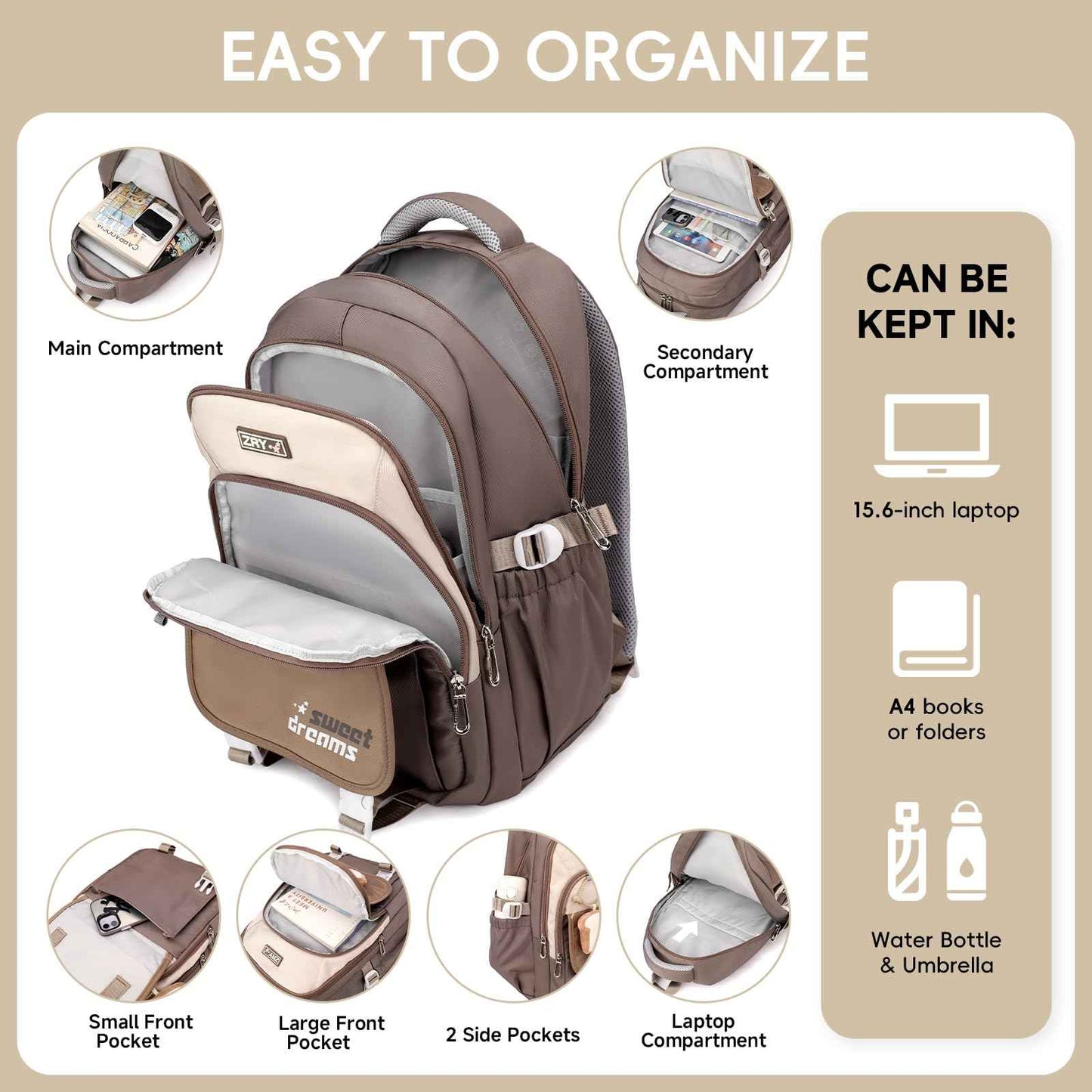 School Backpack Teenager - 36L School Bag for Girls from 5th Grade, Large Backpack for Middle and High School, Casual Children's Backpack with Cute Pendant and Trolley Strap, black, Rucksack