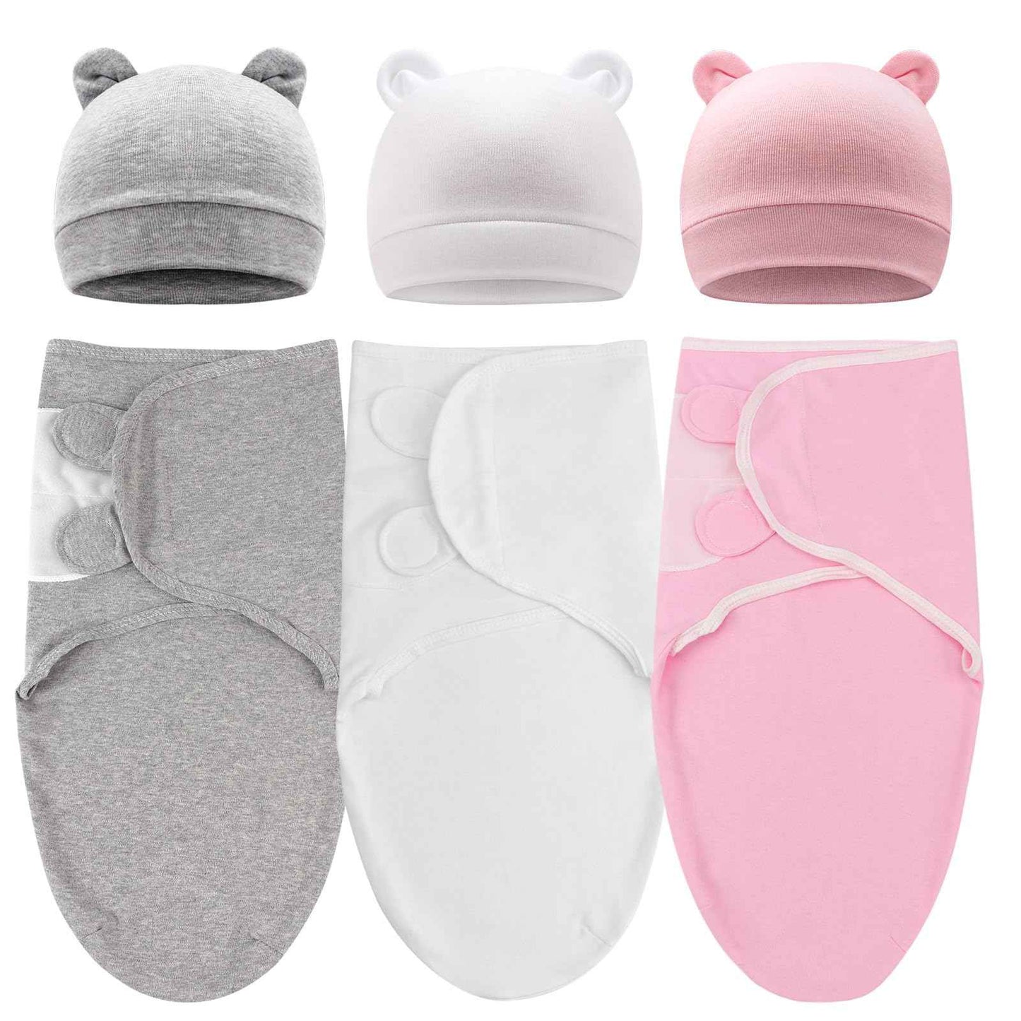 DRESHOW Neugeborene Swaddle Decke Hut Set Baby Gedruckt Swaddles Säugling Einstellbar Schlafsack für 0-3 Monate Mädchen Jungen