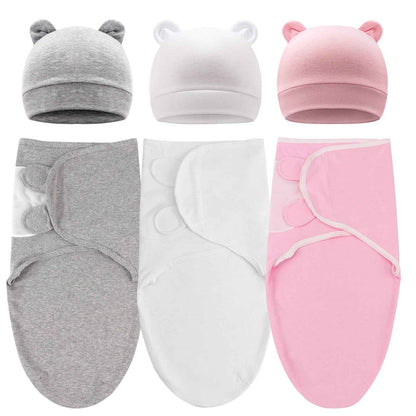 DRESHOW Neugeborene Swaddle Decke Hut Set Baby Gedruckt Swaddles Säugling Einstellbar Schlafsack für 0-3 Monate Mädchen Jungen
