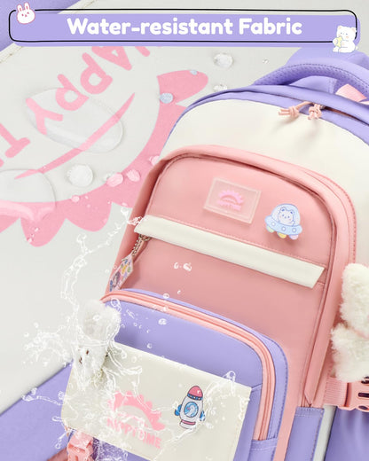 Tanou Schultasche Mädchen, Wasserabweisender Nylon Kinder Schulranzen, 20L | Leichter Schulrucksack für Mädchen der 2. bis 5. Klasse, Rucksack Schule mit Anhänger, Blau