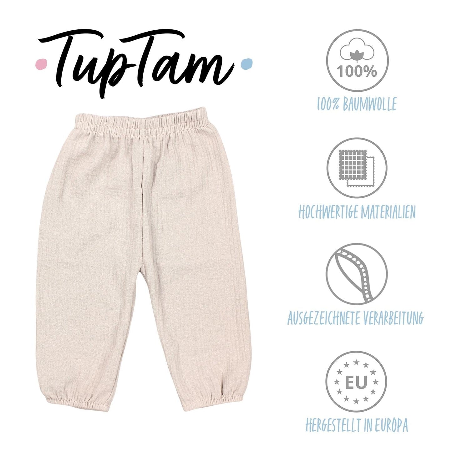 TupTam Baby Unisex Boys Muslin Trousers Girls Lightweight Summer Trousers Muslin Trousers Pump Trousers Pack of 3