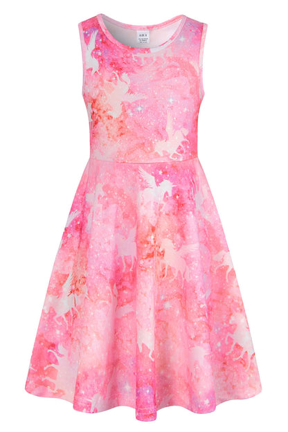 AIDEAONE Mädchenkleid Schmetterling A-Linie Ärmelloses Sommerkleid Buntes Kleid 4-12 Jahre