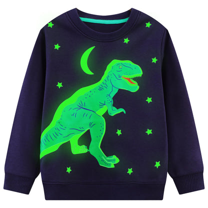 Sweatshirt Children's Boys Glow in the Dark Dinosaur Sweatshirt Astronaut Print Pullover Sport Navy Long Sleeve Warm Cotton Top Jogging Sweatshirt 2-7 Years, Size 92-122