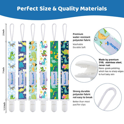Smlpuame Baby Schnullerkette Mädchen Junge,6 Stück BPA-Frei Schnullerband Stoff Mädchen Junge,Schnuller Kette Nuckelkette Passen Die Meisten Schnuller und Beißspielzeug,Dummy Clips für Baby (Tier)
