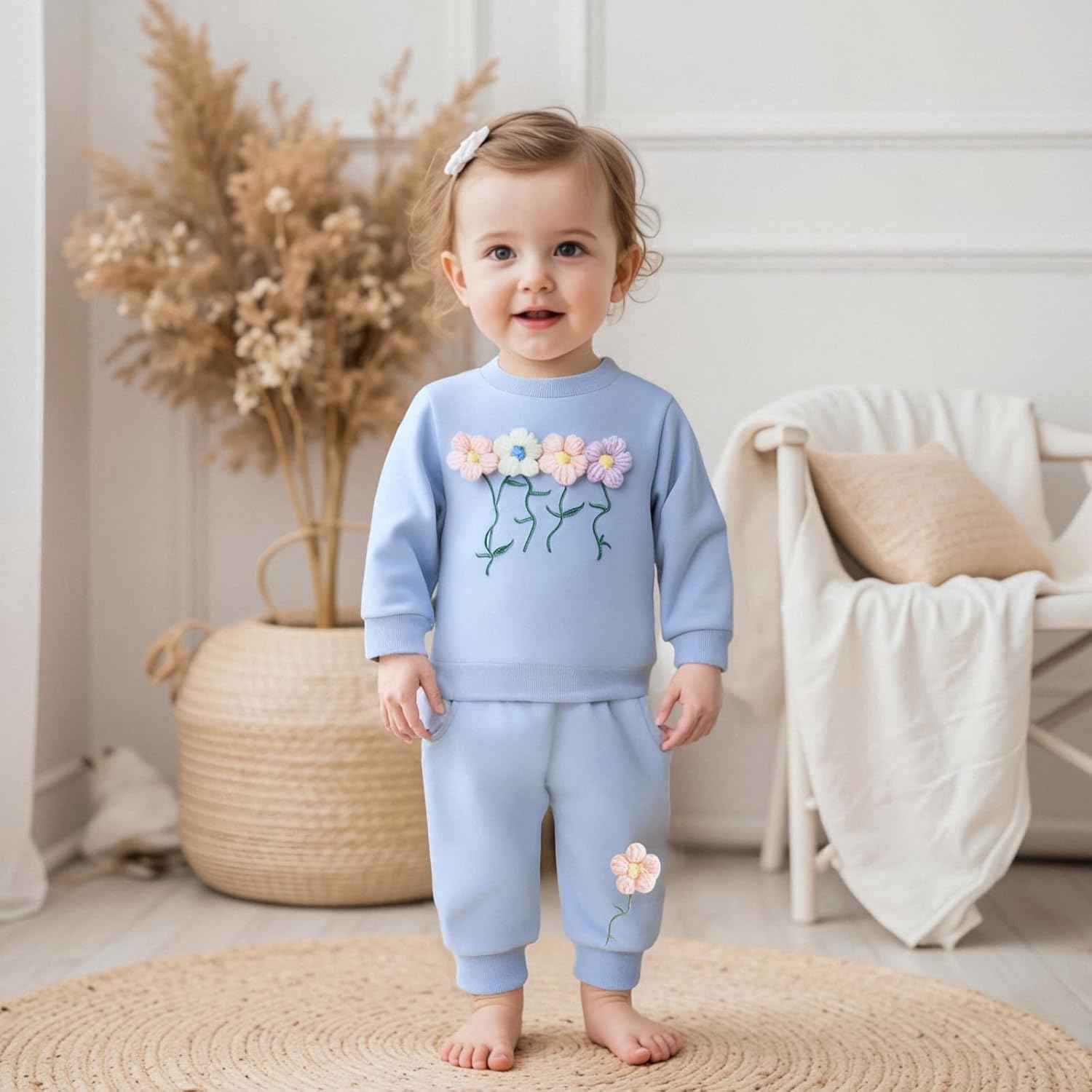 Beauace 2pcs Baby Girl Clothes 3D Floral Print Outfit Long Sleeve Shirt + Trousers Newborn Baby Clothing Clinder Autumn Baby Set