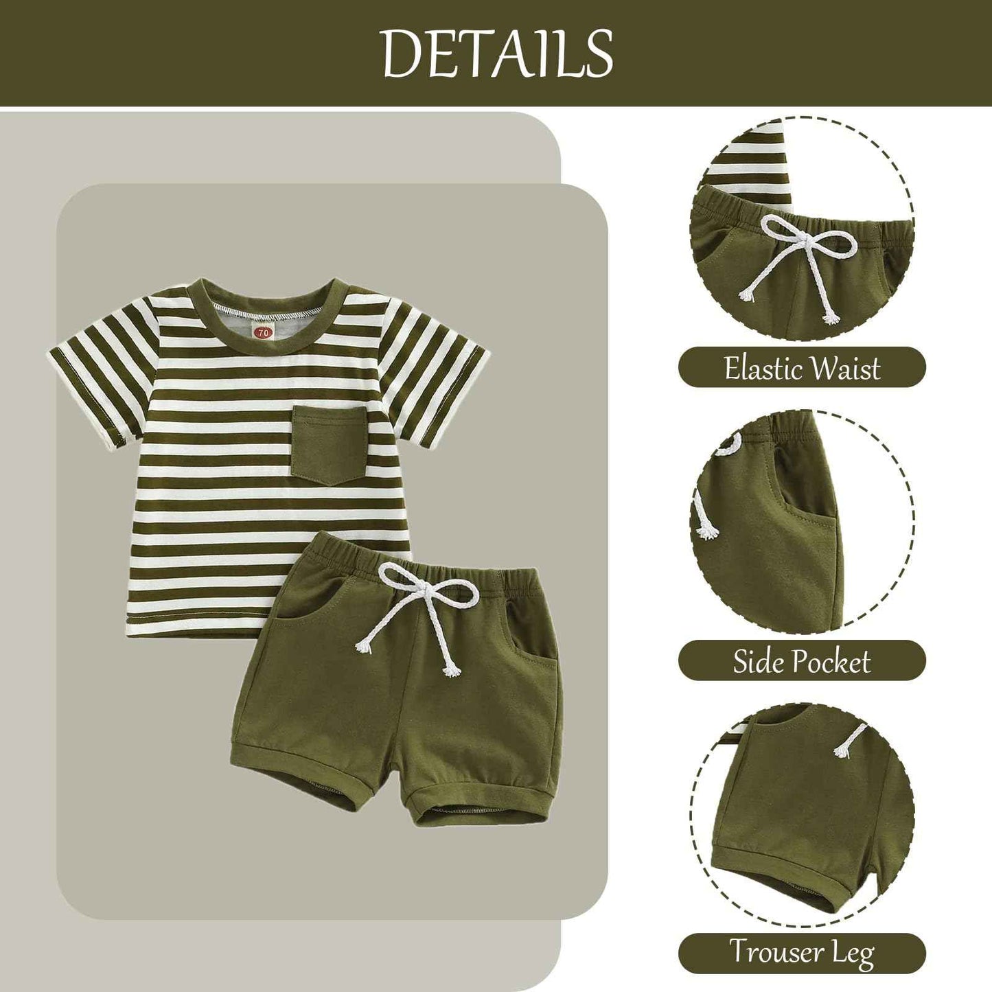 Baby Sommerkleidung Jungen Neugeborene Set Kurzarm Streifen T-Shirt und Casual Hose mit Taschen Sommer 2Pcs Outfits Kleinkind Bekleidungsset