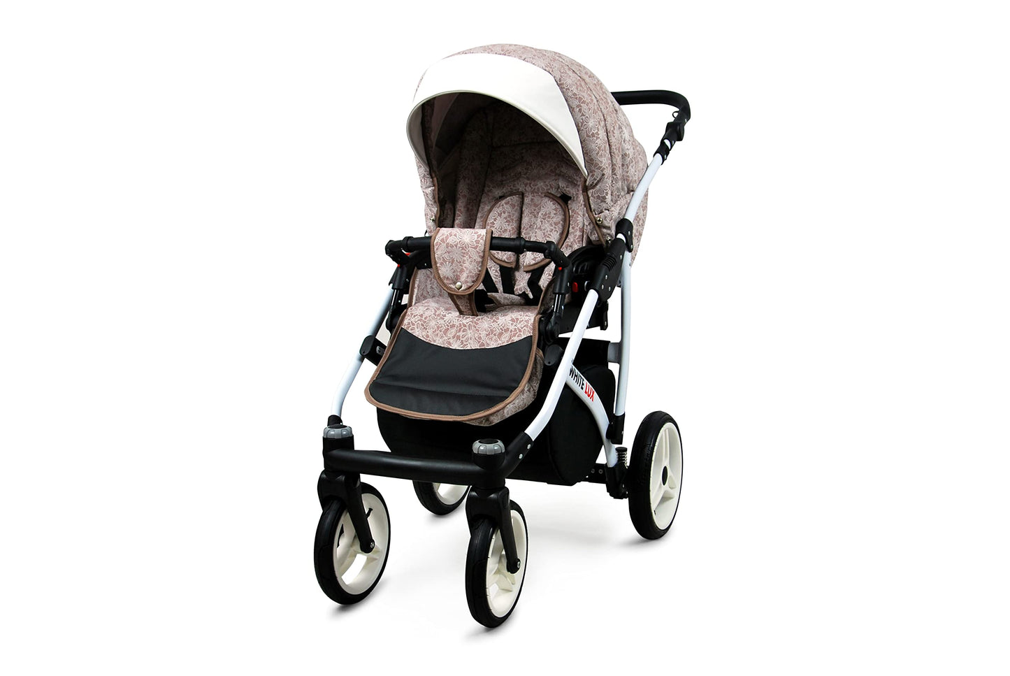 BabyLux® Bambimo Kinderwagen Set 3 in 1 - White Lux - incl. Babywanne, Buggy Sportsitz, Auto-Babyschale - Autositz - Kinderwagenset - Kombikinderwagen mit Wickeltasche, Regenschutz usw.