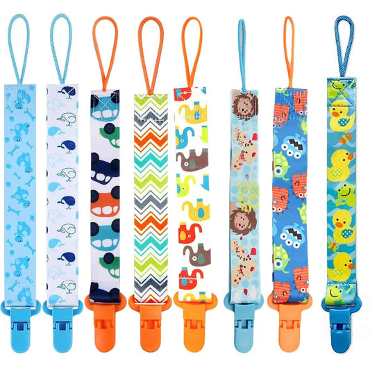 8 Stück Schnullerketten, Polyester Schnullerketten, Baby Schnullerketten Clips, Mädchen und Jungen Schnullerketten, gewebte Schnullerketten