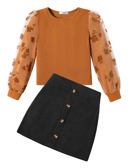 Arshiner Girls' Clothing Sets Elegant Long Sleeve Shirt with Skirt Set Children's Autumn Winter Outfit Checked Leisure Fashion Two Piece Clothing Sets for Girls 5-13 Years