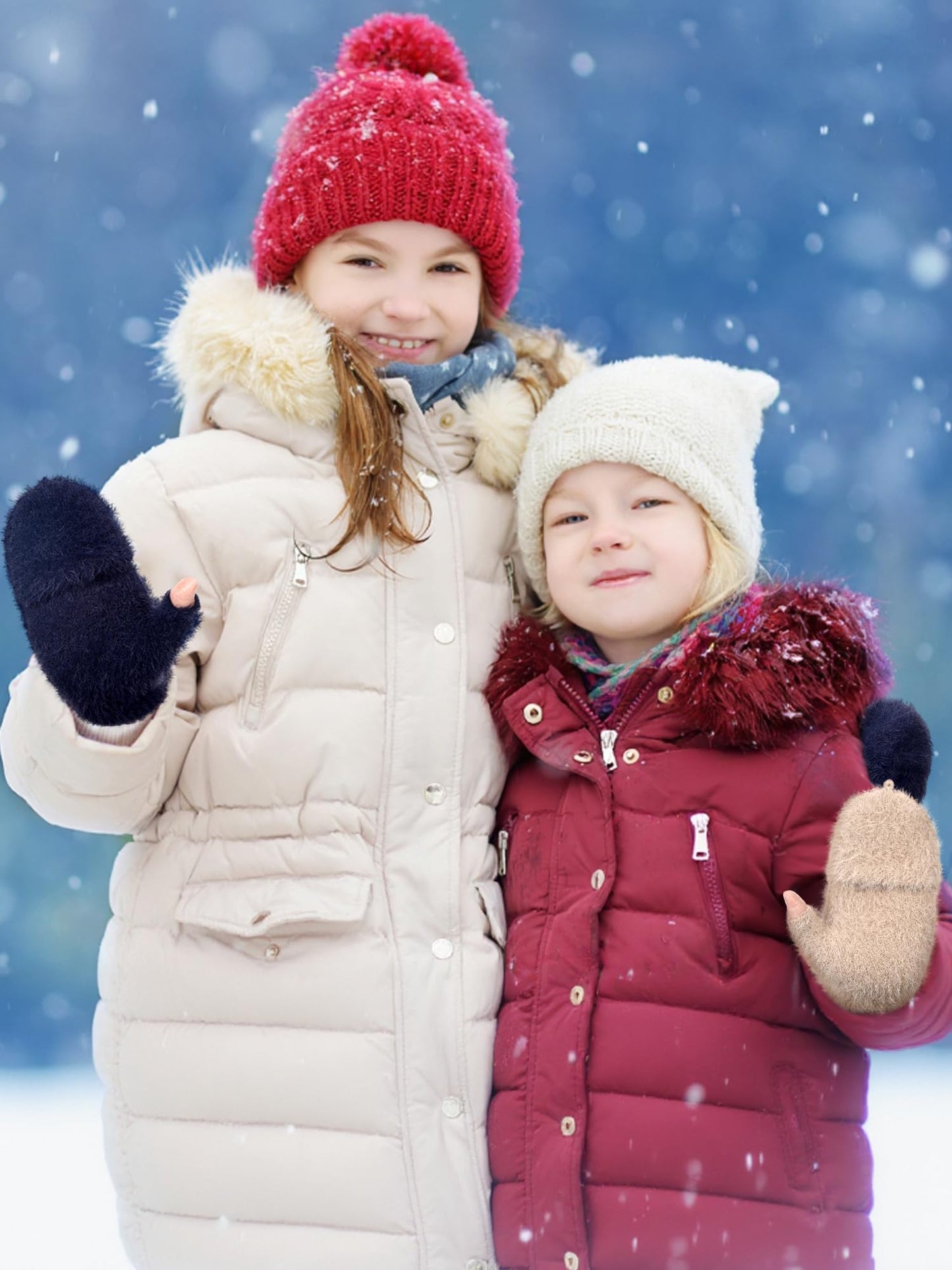 Geyoga 3er Pack Fingerlose Handschuhe mit Klappe Damen Winter Halbfinger Fäustlinge Handschuhe für Kinder