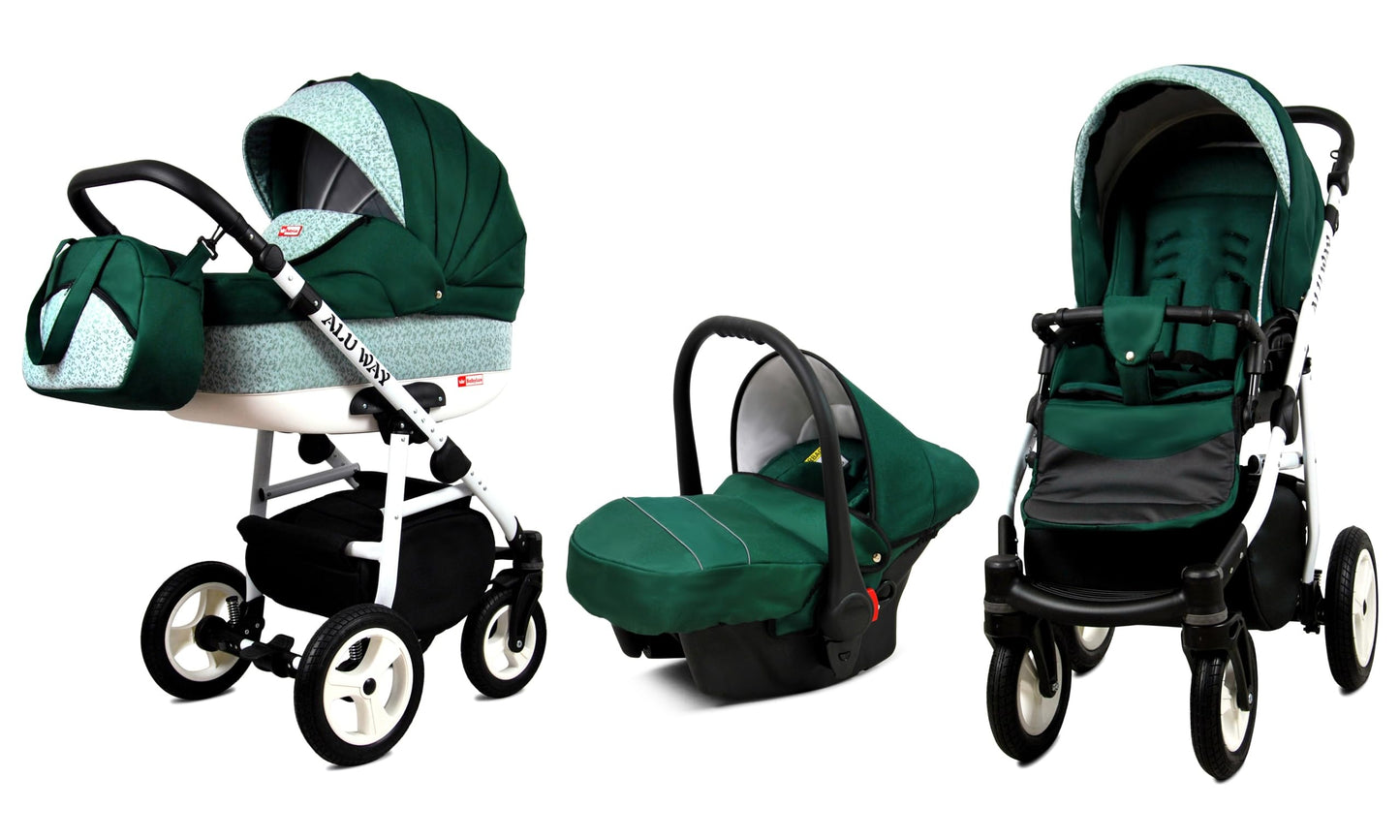 BabyLux® Kinderwagen Set 4 in 1 - Alu Way - incl. Babywanne, Buggy Sportsitz, Auto-Babyschale, ISOFIX-Basisstation - Autositz - Kinderwagenset - Kombikinderwagen mit Wickeltasche usw.