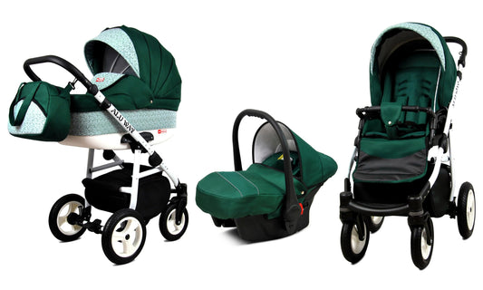 BabyLux® Kinderwagen Set 4 in 1 - Alu Way - incl. Babywanne, Buggy Sportsitz, Auto-Babyschale, ISOFIX-Basisstation - Autositz - Kinderwagenset - Kombikinderwagen mit Wickeltasche usw.