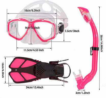 HH HHAO SPORT Children's snorkel set with fins, 180° panorama wide view diving goggles children, adjustable flippers, high-quality diving mask and dry top snorkel