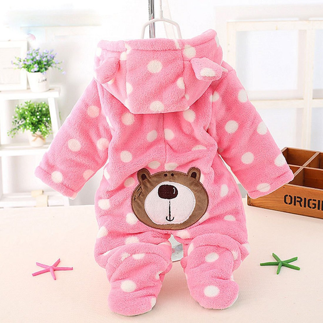 Gaorui Newborn Unisex Baby Winter Jumpsuit with Hood Romper Fleece Onesie All in One Snowsuit Outfits