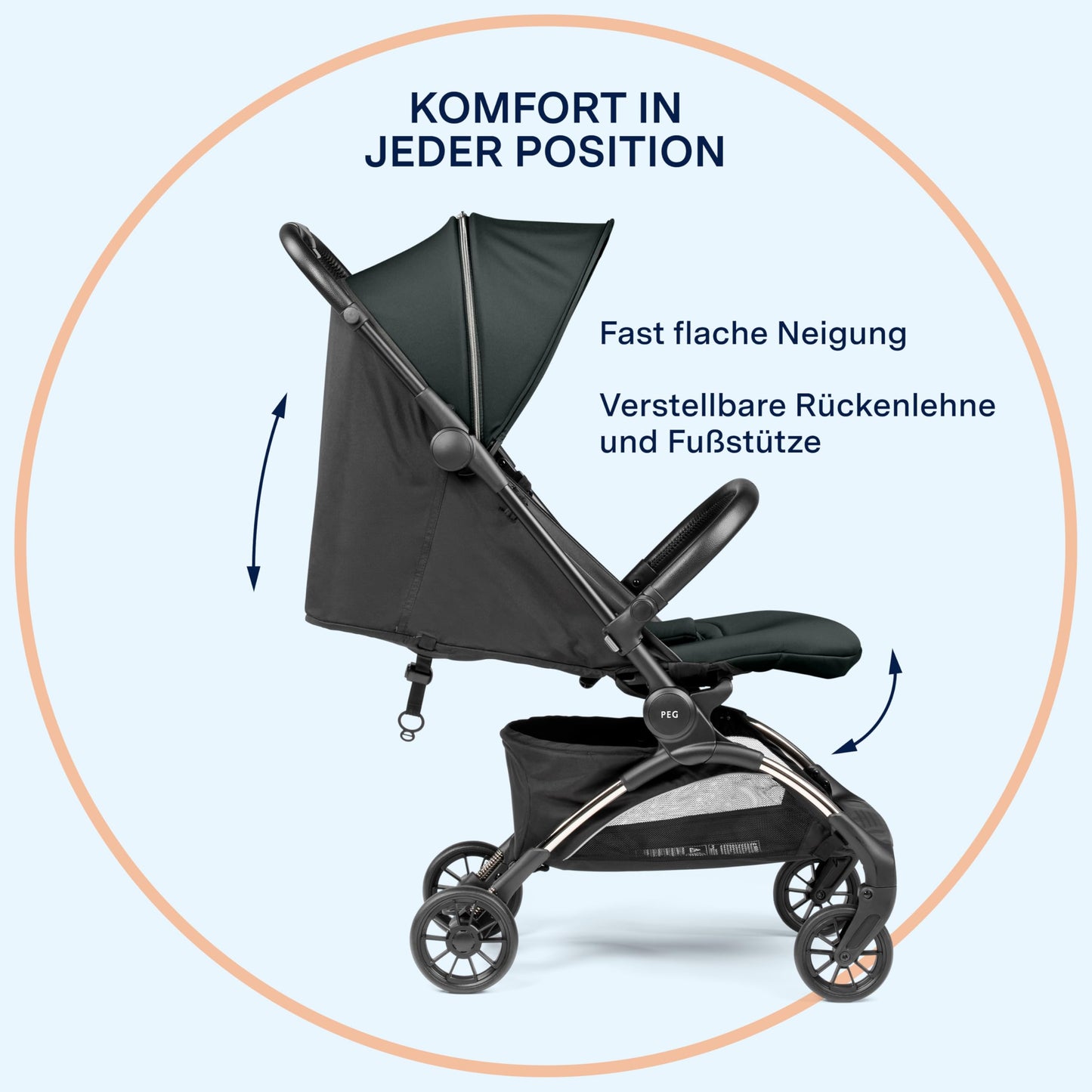 PEG Leichter Buggy Volo mit Regenschutz, Handgepäckgröße, Flugzeuggeeignet, Kompakt, Ab Geburt bis 22 kg, Reisetasche Inklusive, Malva